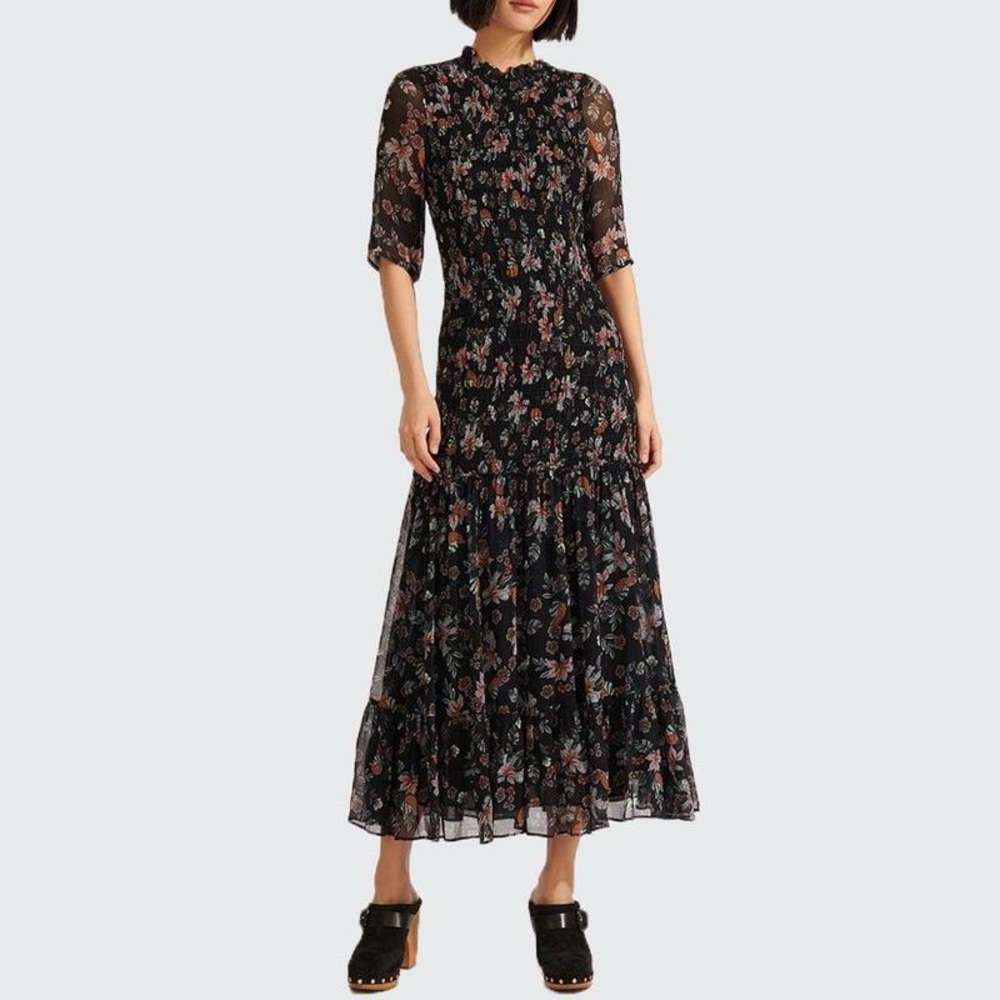 Veronica Beard Gabi Midi Dress 12 Dropwaist Dark Fairy Floral Wedding Guest Fall